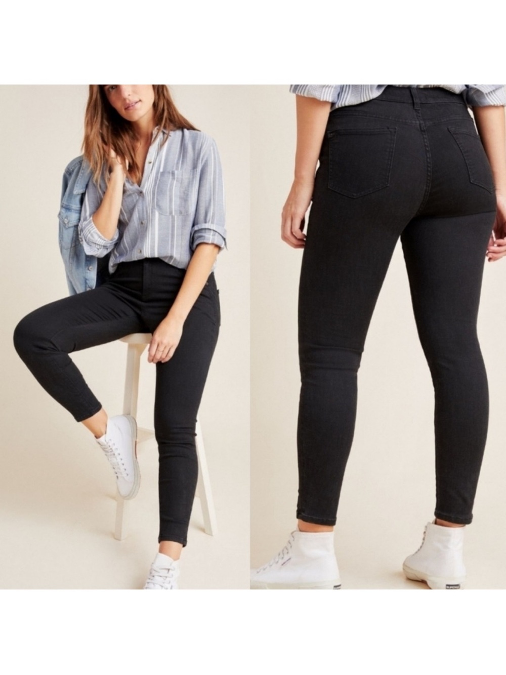 Anthropologie Pilcro High Rise Denim Leggings Black Skinny Stretch Women Sz 29